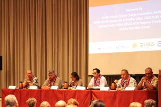 The panelists: (from left) Neil Hannahs, J. Scott Hauger, Olai Uludong, Jesse Souki, Russell Kokubun, and William Aila.